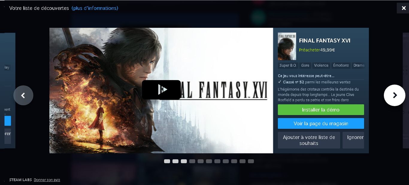 Liste de découvertes de Steam Labs