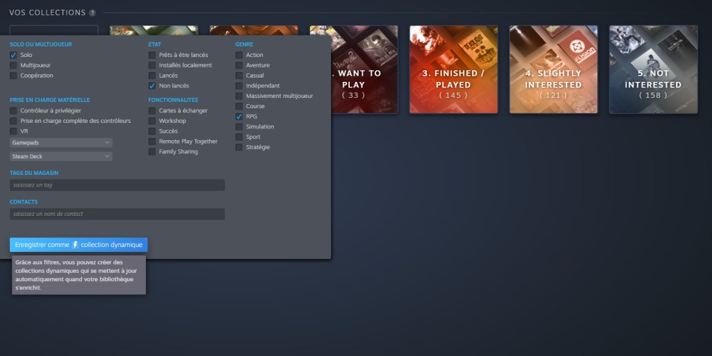 Créer les collections sur Steam